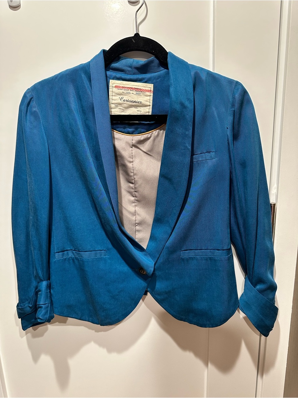 Cartonnier Teal Open-Front Cropped Blazer